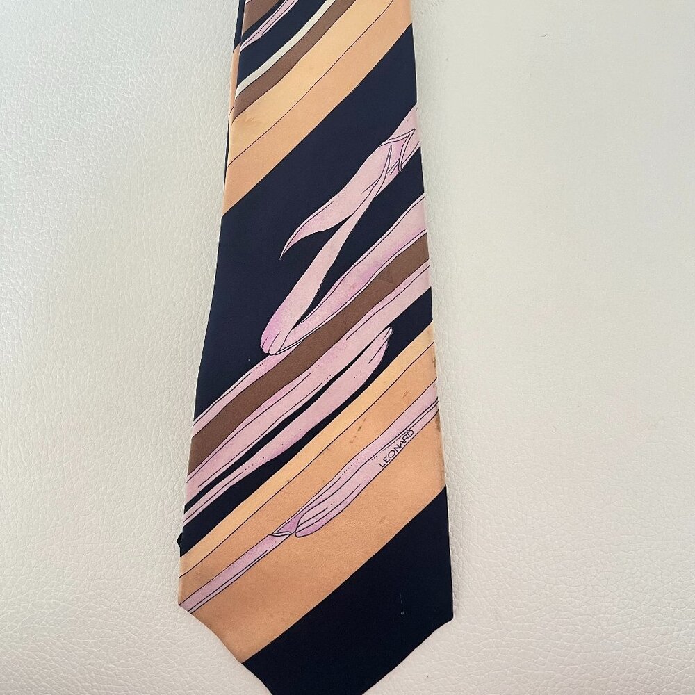 Leonard Paris Necktie Tie Silk Italy NAVY MULTI